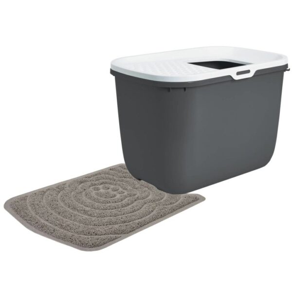 Sparpack Katzentoilette HOP IN mit Einstieg von oben 58 x 38,5 x 39,5 cm Grau mit Vorlegematte