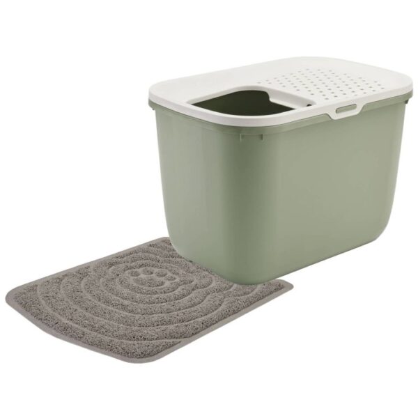 Sparpack Katzentoilette HOP IN mit Einstieg von oben 58 x 38,5 x 39,5 cm Hellgrün mit Vorlegematte