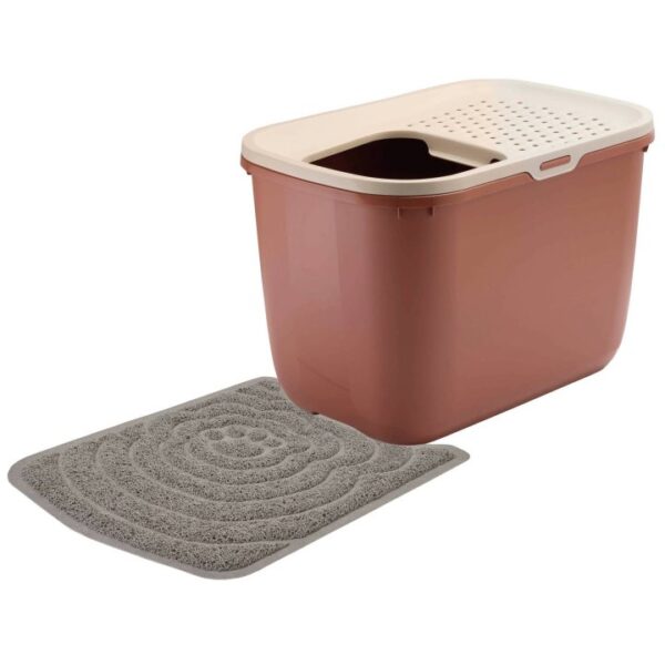 Sparpack Katzentoilette HOP IN mit Einstieg von oben 58 x 38,5 x 39,5 cm Toskana mit Vorlegematte