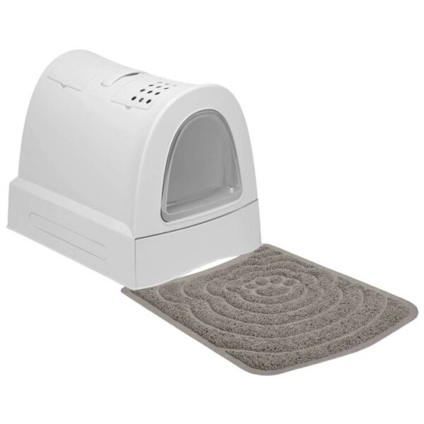 Sparpack Katzentoilette mit Schublade Tragegriff Staufach hellgrau + Vorlegematte